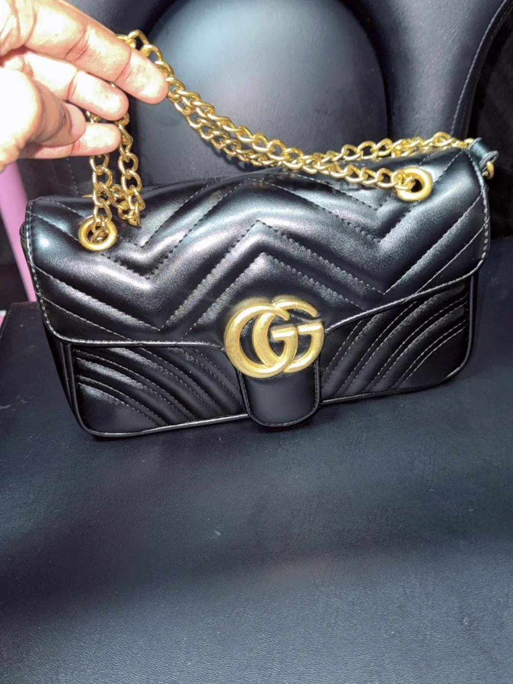 Gucci Black Quilted Leather Shoulder Bag with Gold Hardware